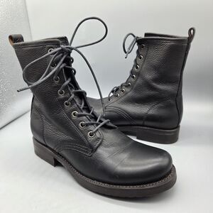 Frye Veronica Women's Size 7.5 Black Leather Combat Boots lace-up mid-calf